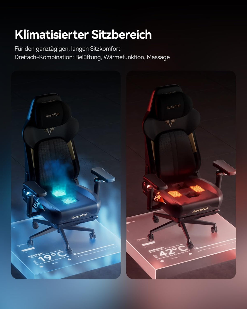 AutoFull M6 Ultra 2.0 Gaming-Stuhl Ergonomisch mit Massage, 720° Armlehnen, Lendenstütze, Kopfkissen, Schwarz