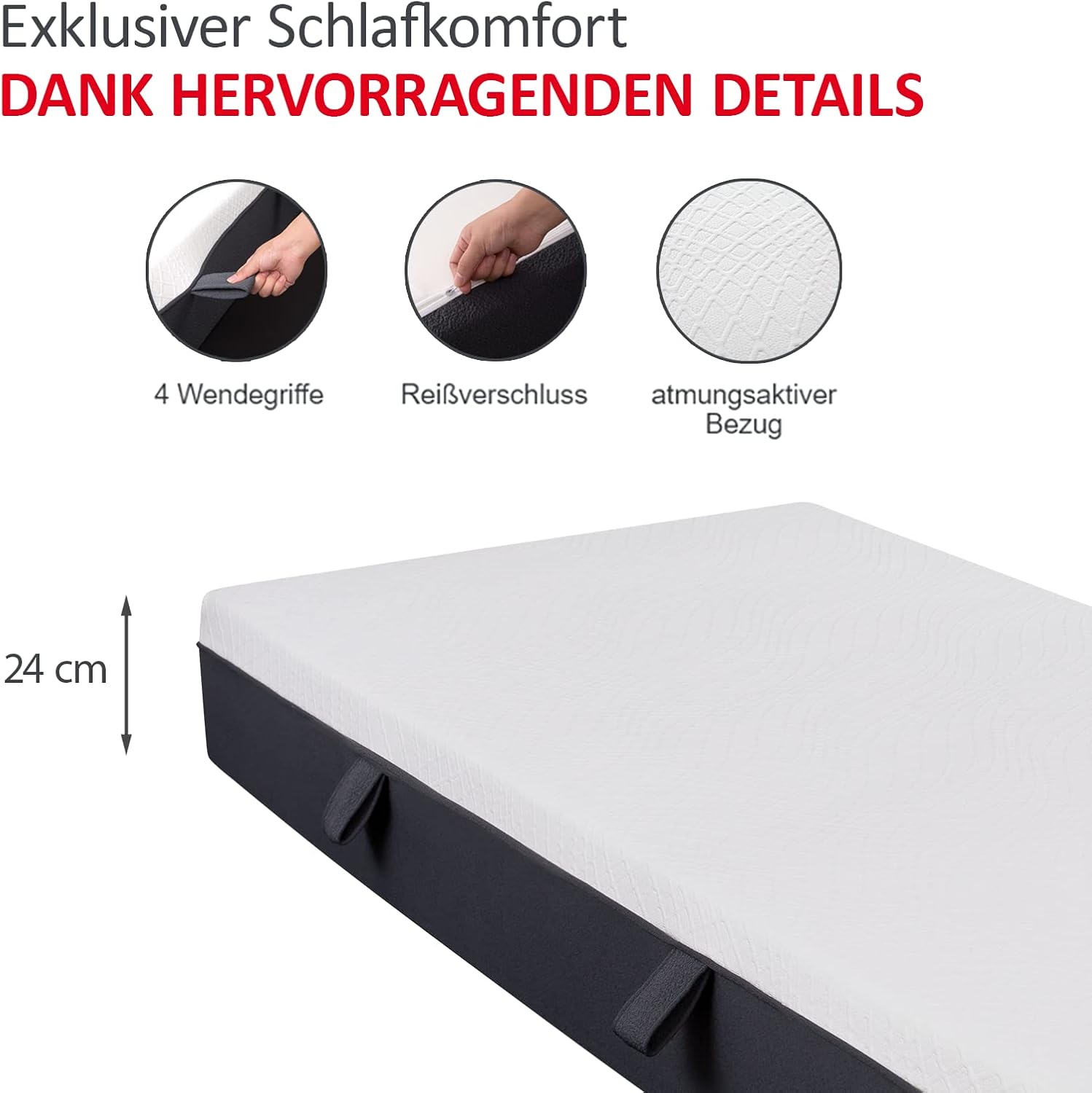 Matratzen Concord Taschenfederkernmatratze 120x200 cm Weiß – Duo Topper, Mittelfest, 24 cm