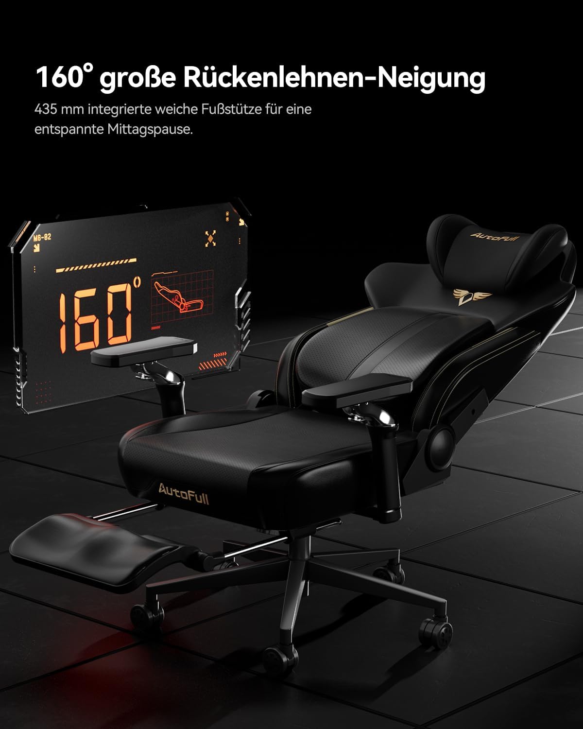 AutoFull M6 Ultra 2.0 Gaming-Stuhl Ergonomisch mit Massage, 720° Armlehnen, Lendenstütze, Kopfkissen, Schwarz