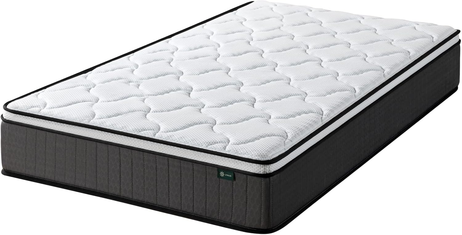 Zinus Taschenfederkernmatratze 90x200 cm, Medium Härte, Hochdichter Komfortschaum, Recycelte Polsterung, Oeko-TEX, 25 cm Höhe
