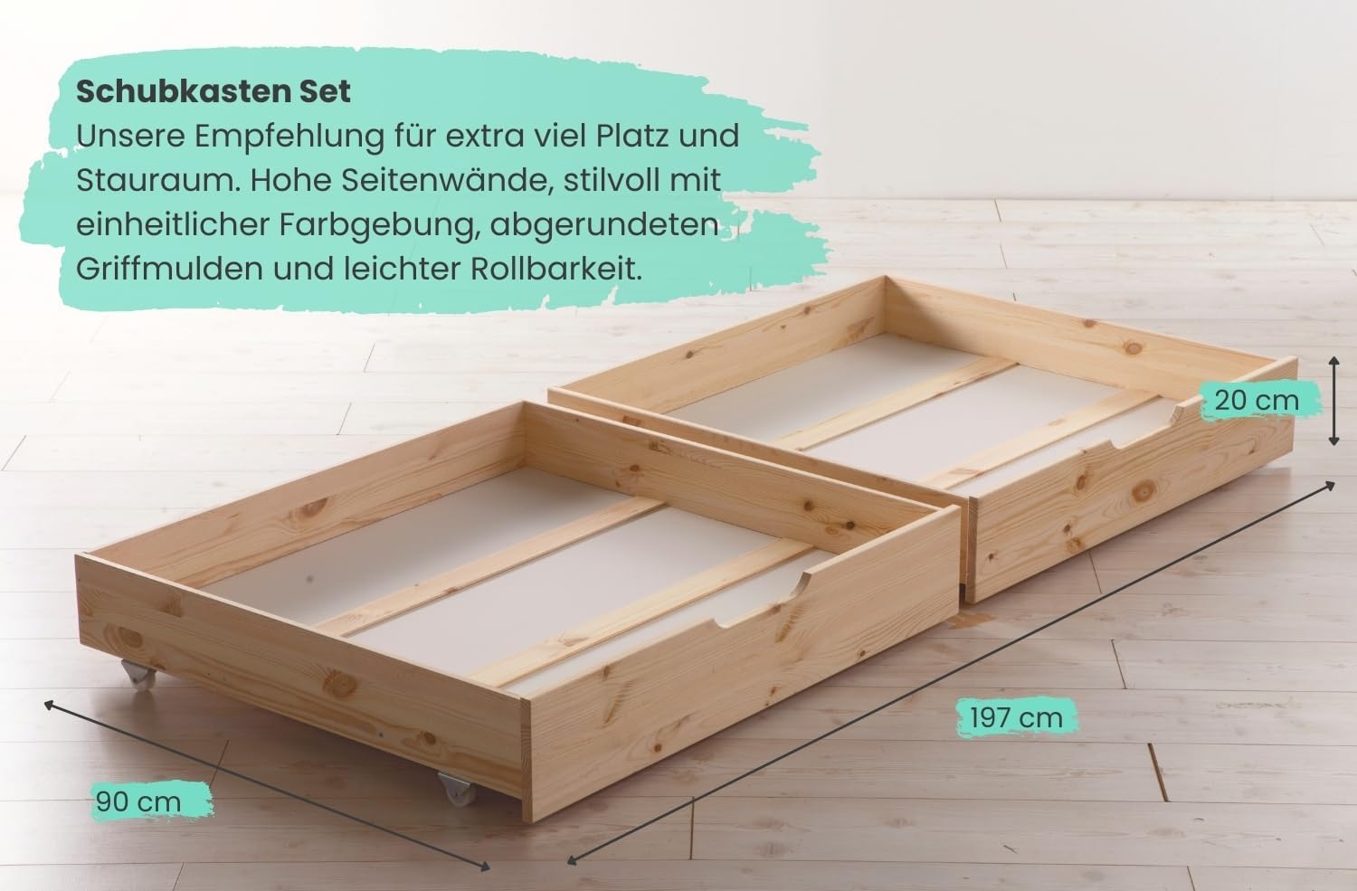 TiCAA Montessori Hausbett Kinderbett 90x200-140x200 cm, Kiefer Massivholz, Schubladen, Rausfallschutz, Rolllattenrost, Jungen & Mädchen