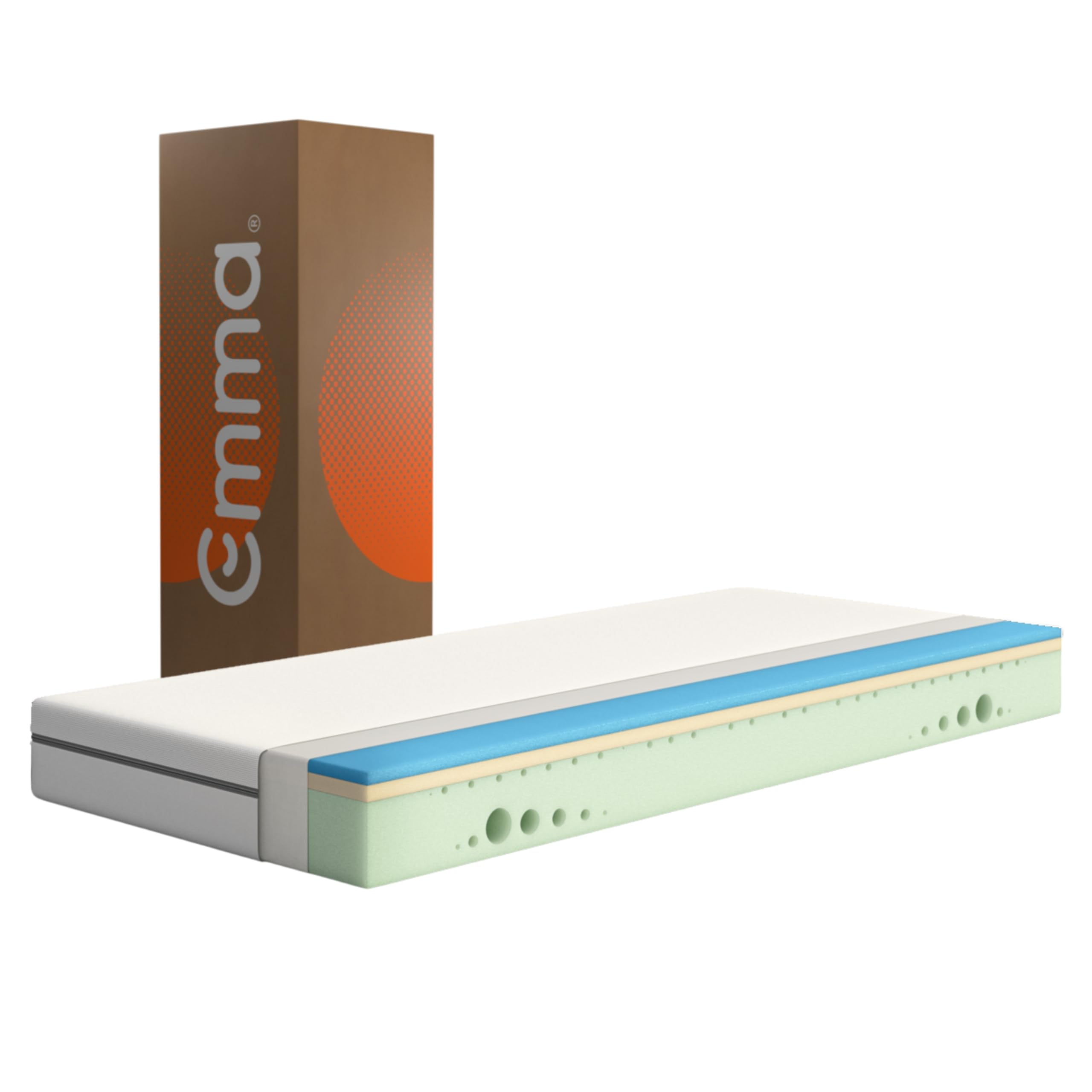 Emma One Kaltschaummatratze 180x200 cm, H2 Mittelhart, 3-Zonen-Stützung, Memory-Schaum, Atmungsaktiver Bezug Weiß