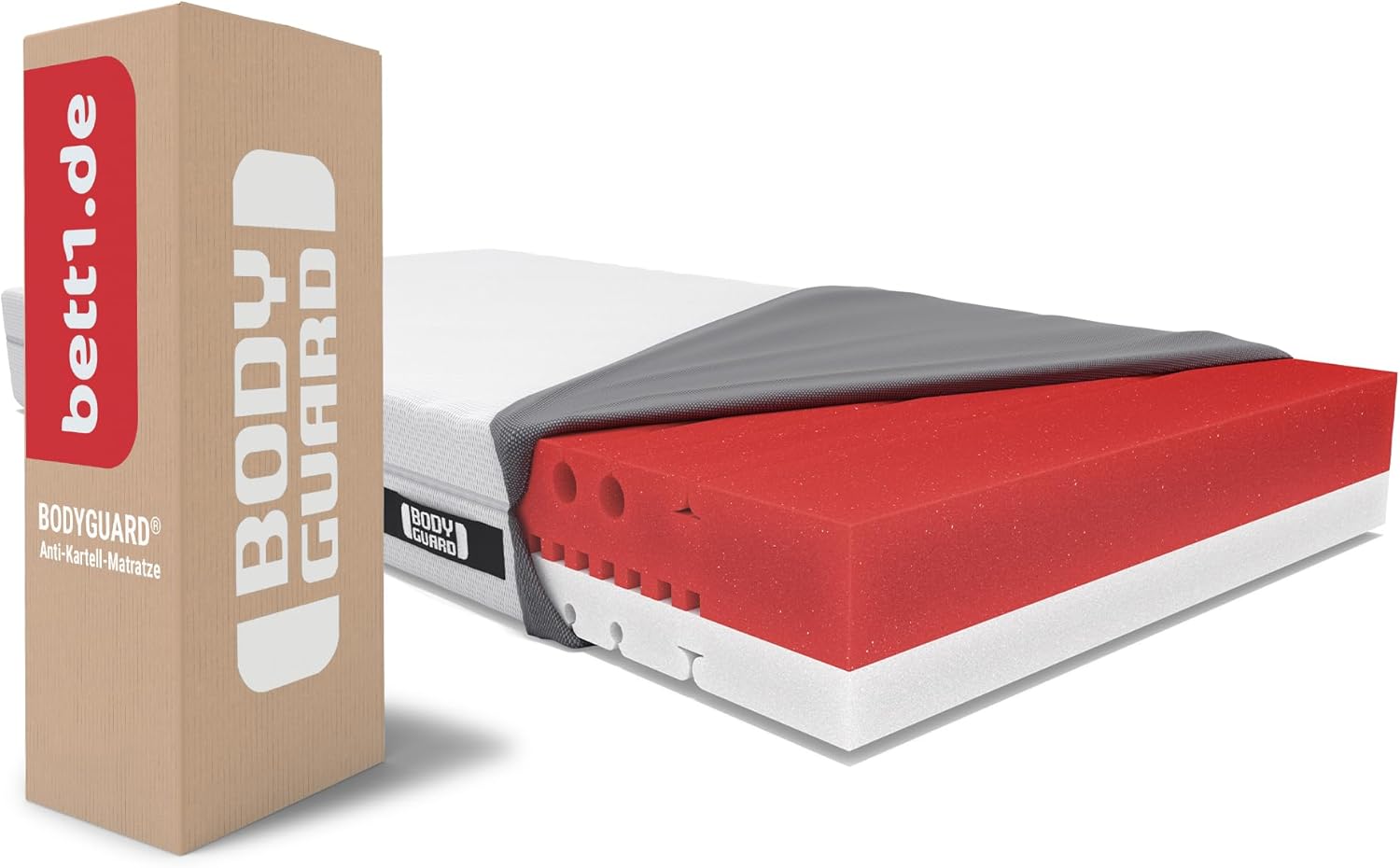 Bodyguard Anti-Kartell Matratze 80x200 cm, 2in1 Weich & Fest, QXSchaum, Ergonomiemodule, Bezug 60°C waschbar, Weiß