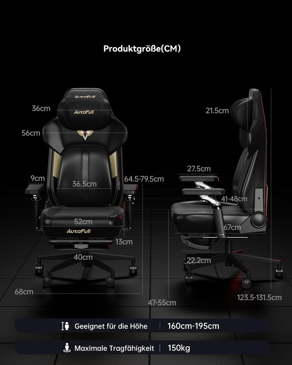 AutoFull M6 Ultra 2.0 Gaming-Stuhl Ergonomisch mit Massage, 720° Armlehnen, Lendenstütze, Kopfkissen, Schwarz