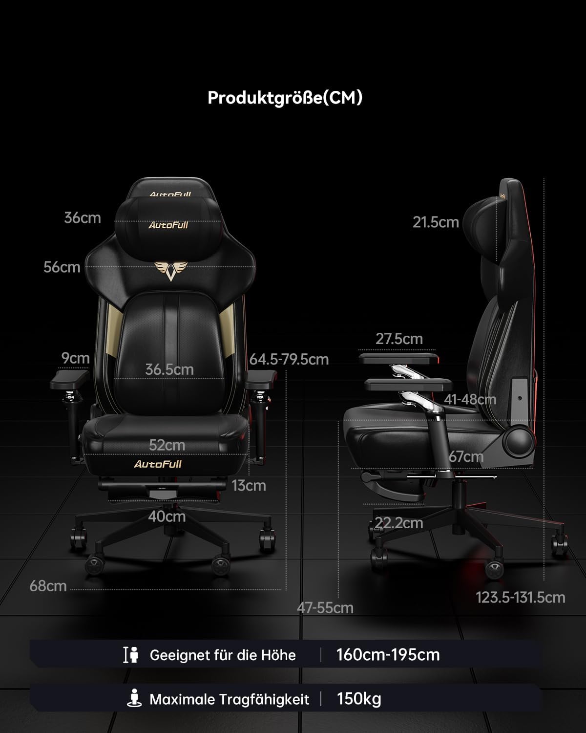 AutoFull M6 Ultra 2.0 Gaming-Stuhl Ergonomisch mit Massage, 720° Armlehnen, Lendenstütze, Kopfkissen, Schwarz