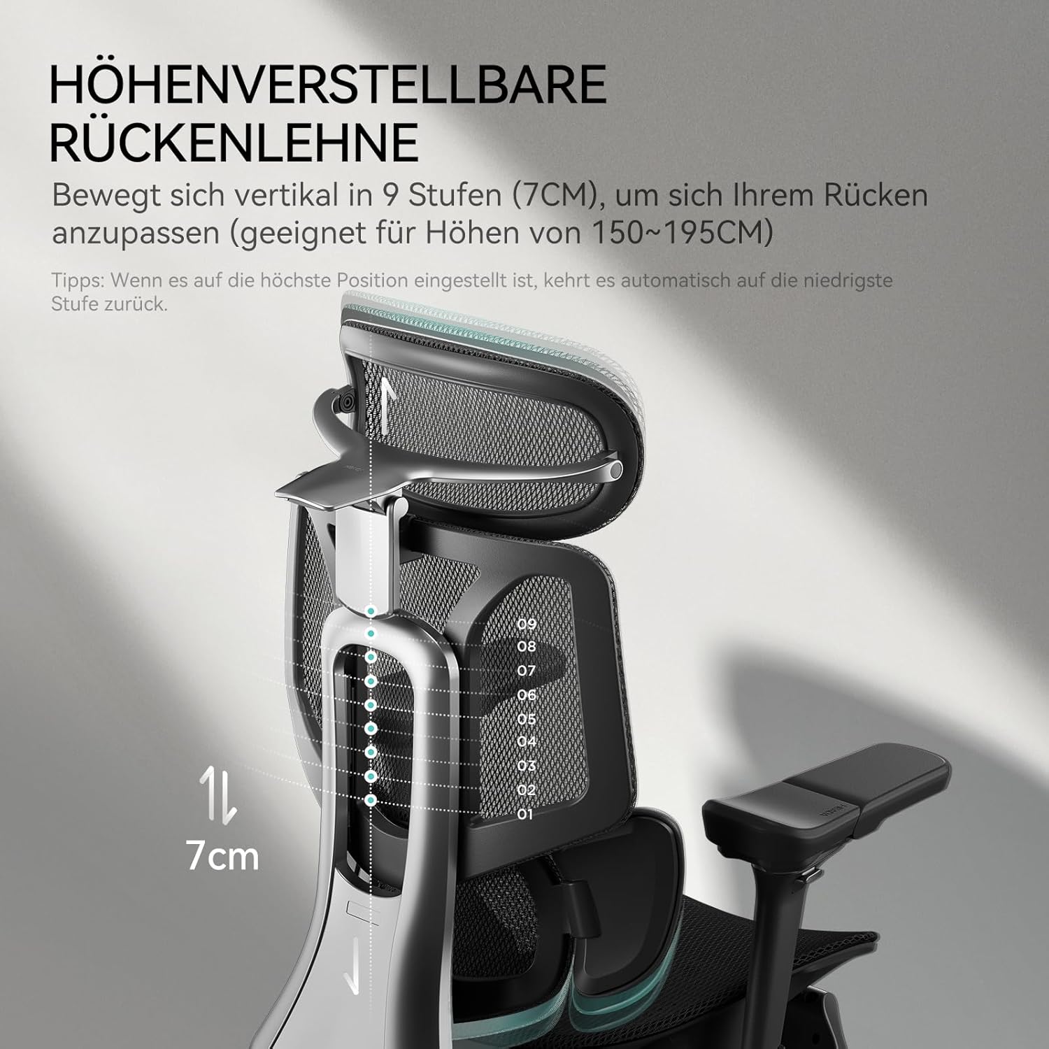 Hbada E3 Pro Ergonomischer Bürostuhl, 3-Zonen Lendenstütze, 4D Kopfstütze, 6D Armlehnen, Fußstütze, Schwarz