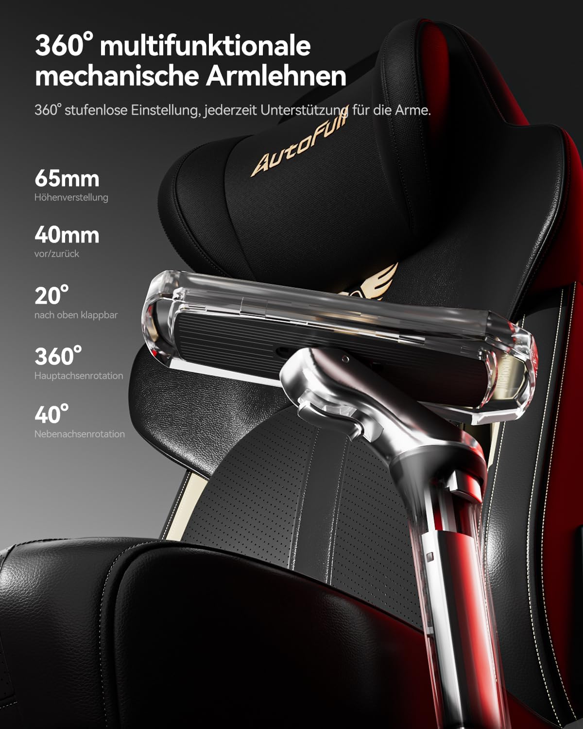 AutoFull M6 Ultra 2.0 Gaming-Stuhl Ergonomisch mit Massage, 720° Armlehnen, Lendenstütze, Kopfkissen, Schwarz
