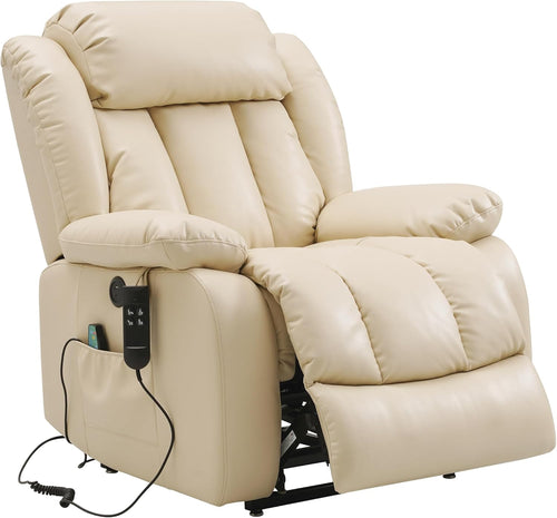 DUANDUAN Elektrischer Relaxsessel mit Aufstehhilfe, 2 Motoren, Massage & Heizung, Kunstleder, Beige