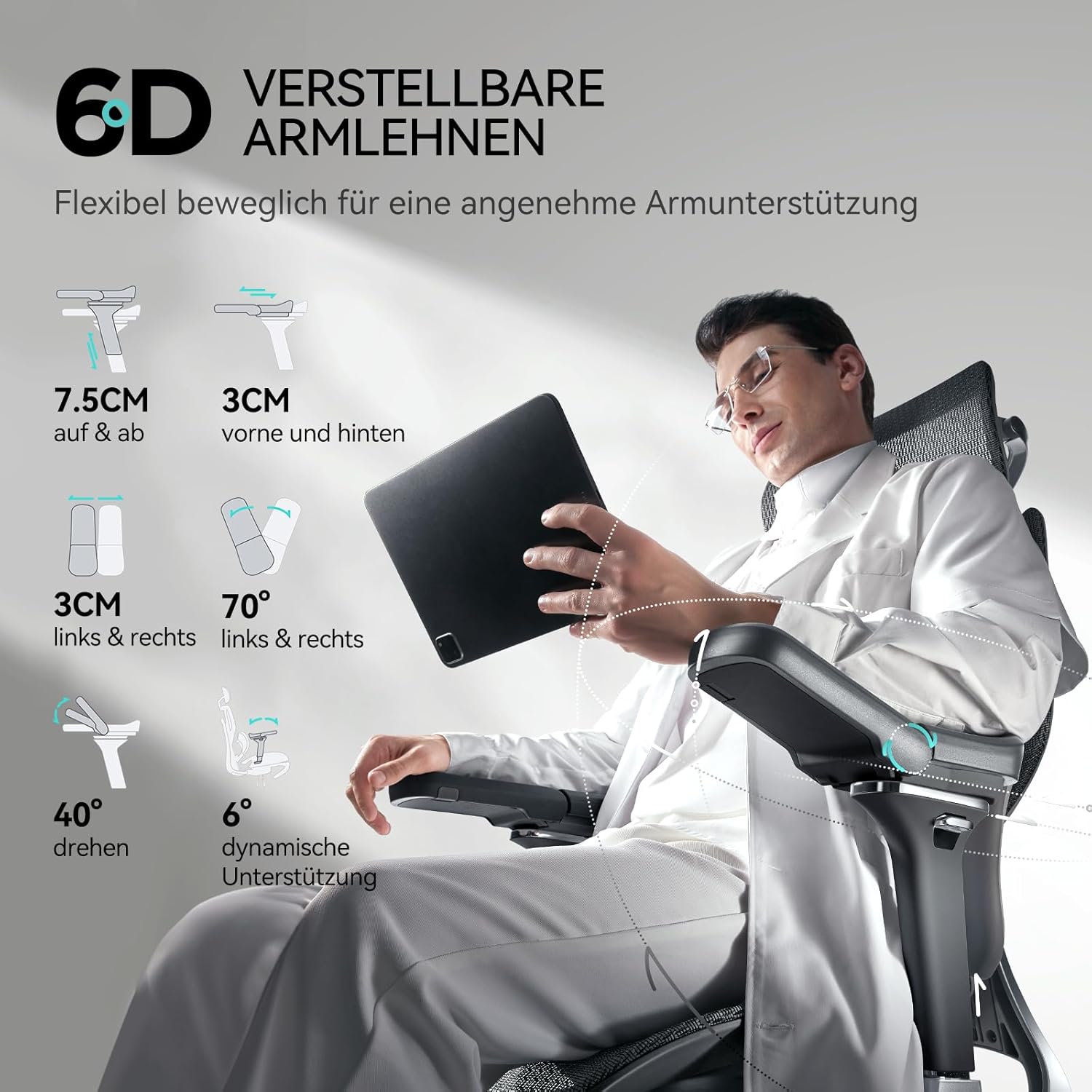Hbada E3 Pro Ergonomischer Bürostuhl, 3-Zonen Lendenstütze, 4D Kopfstütze, 6D Armlehnen, Fußstütze, Schwarz
