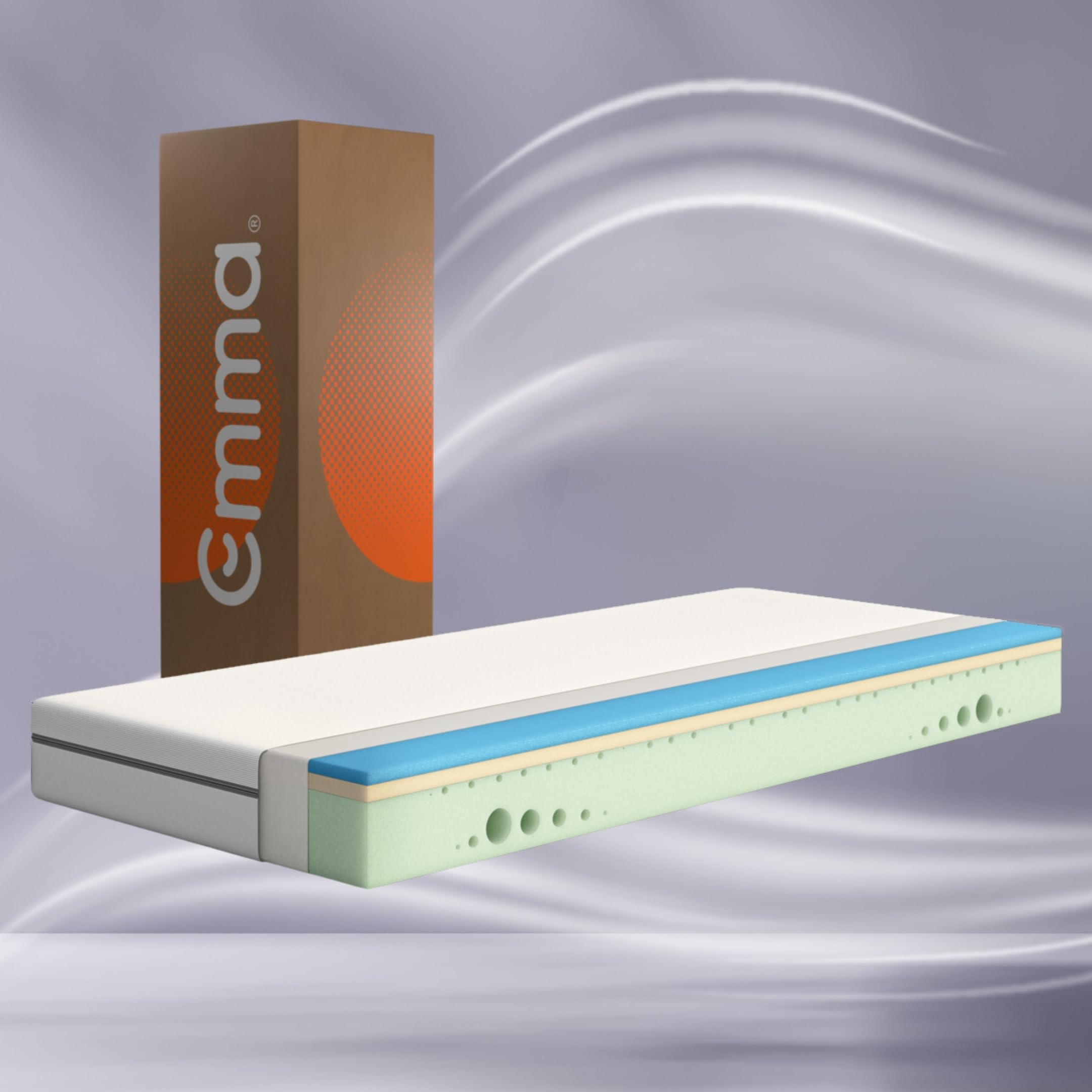 Emma One Kaltschaummatratze 180x200 cm, H2 Mittelhart, 3-Zonen-Stützung, Memory-Schaum, Atmungsaktiver Bezug Weiß