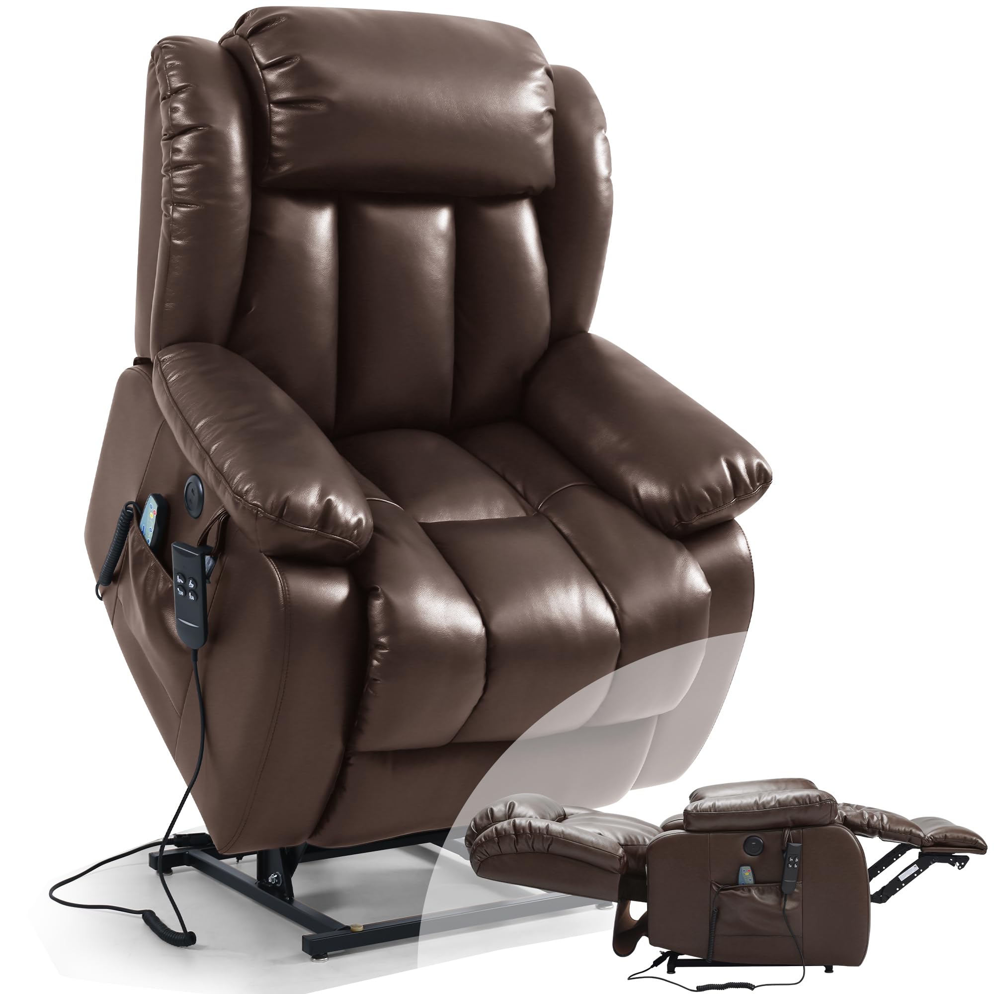 DUANDUAN Elektrischer Relaxsessel mit Aufstehhilfe, 2 Motoren, Massage & Heizung, Kunstleder, Beige