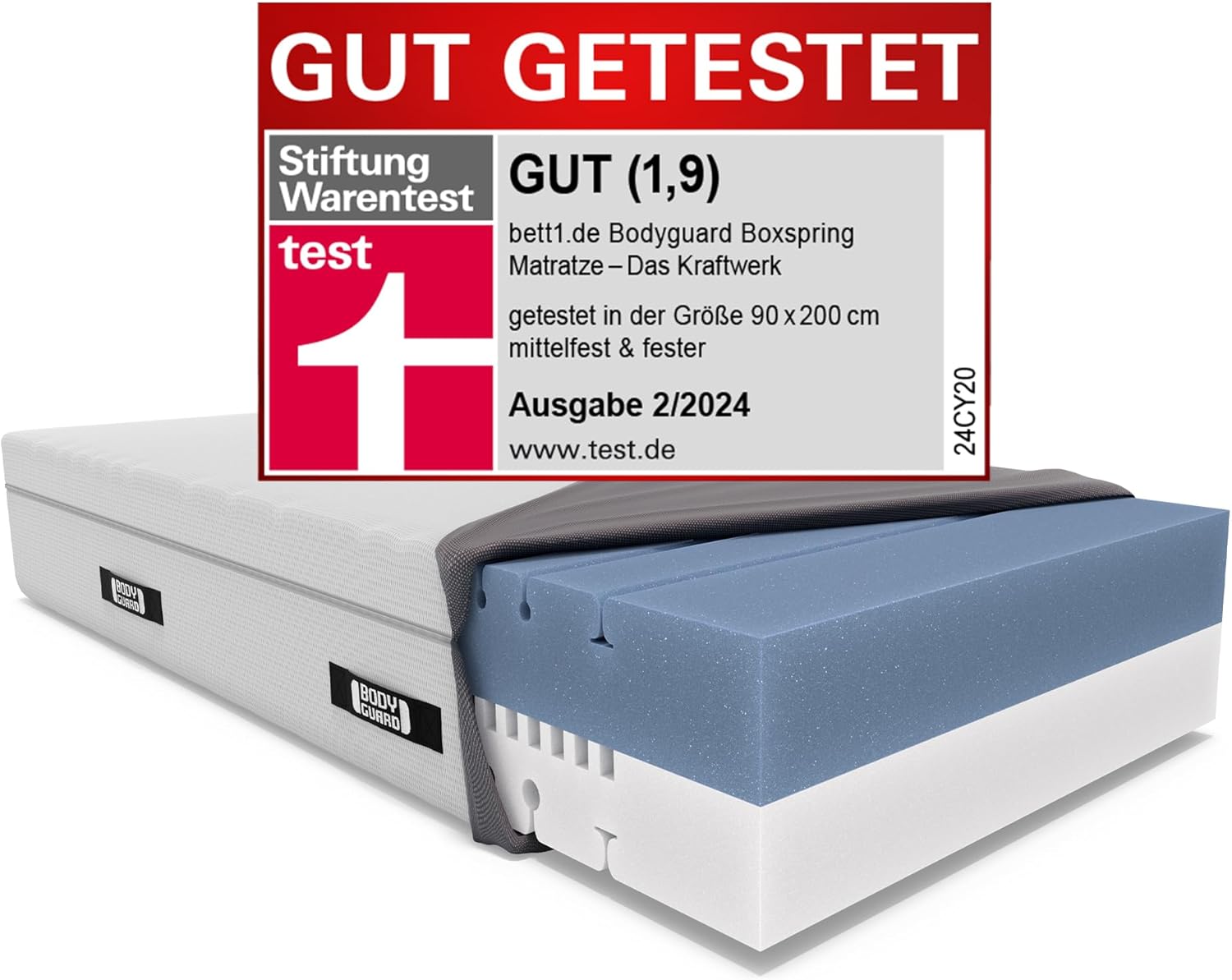 Bodyguard Bett1 Boxspring-Matratze 140x200, 28 cm Höhe, 2in1 mittelfest & fest, Vollschaum, Weiß