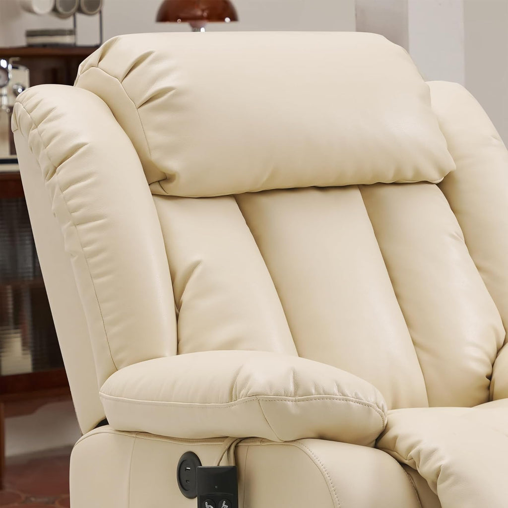 DUANDUAN Elektrischer Relaxsessel mit Aufstehhilfe, 2 Motoren, Massage & Heizung, Kunstleder, Beige