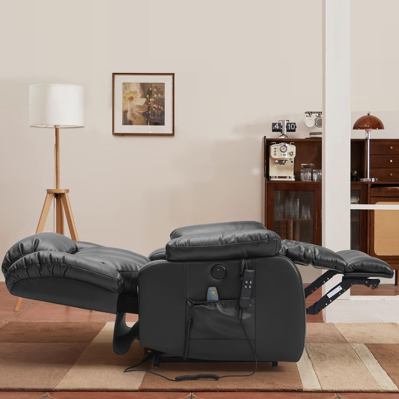 DUANDUAN Elektrischer Relaxsessel mit Aufstehhilfe, 2 Motoren, Massage & Heizung, Kunstleder, Beige