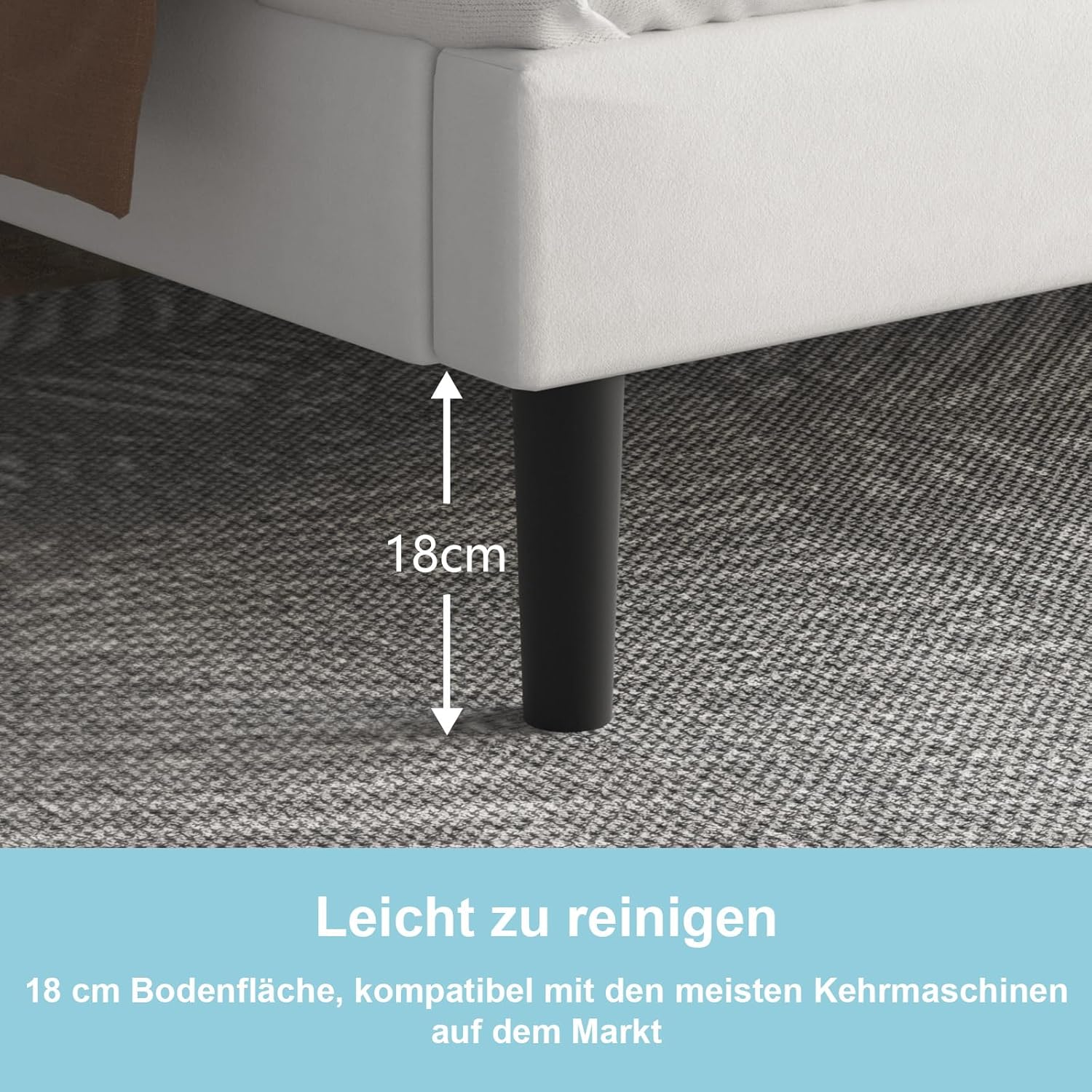 Polsterbett 140x200 cm Doppelbett mit Lattenrost, gepolstertes Kopfteil aus Leinen, Bettgestell Höhe 30 cm mit Stauraum, Weiß