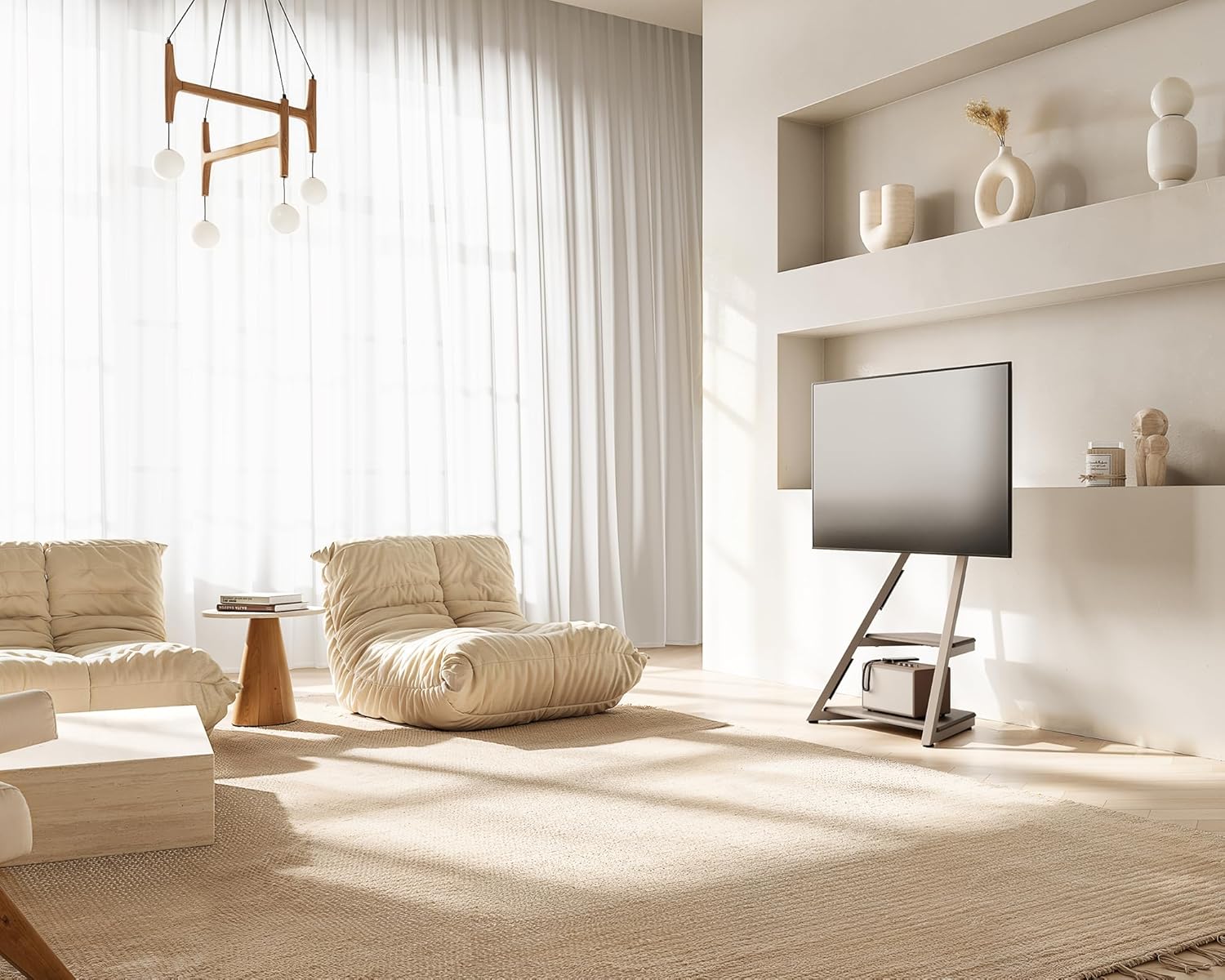 FITUEYES Design TV Ständer Rollbar, Mobiler TV Stand mit Rollen für 32 40 43 55 65 Zoll Flach & Curved Fernseher bis zu 40kg, TV Standfuss höhenverstellbar schwenkbar neigbar, Serie Eiffel