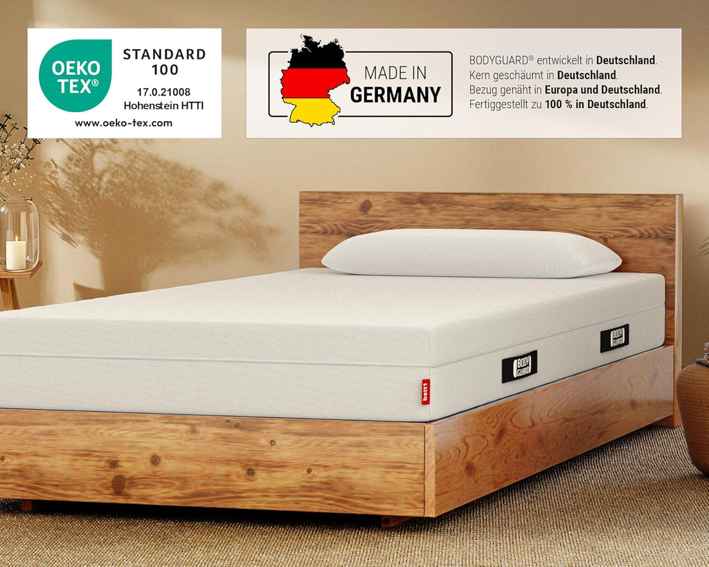 Bodyguard Anti-Kartell Matratze 80x200 cm, 2in1 Weich & Fest, QXSchaum, Ergonomiemodule, Bezug 60°C waschbar, Weiß