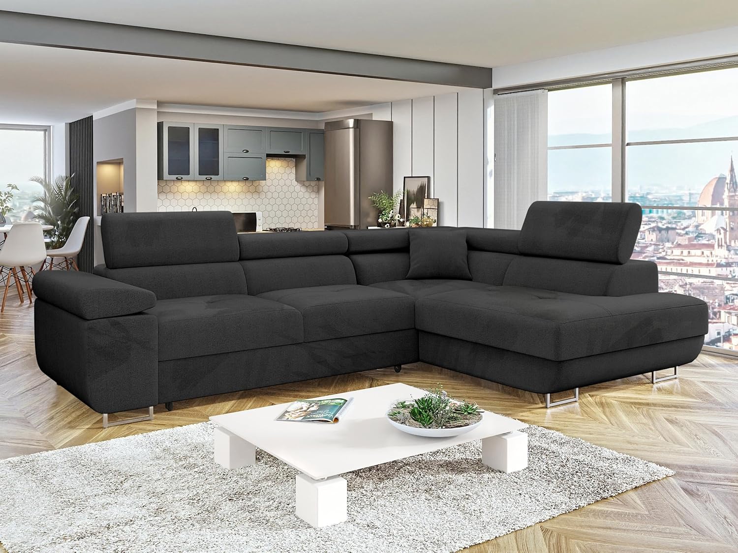 Mirjan24 Ecksofa Torezio mit Schlaffunktion, Bettkasten, Einstellbare Kopfstützen, L-Form Sofa 4-Sitzer, Manila 18, Rechts