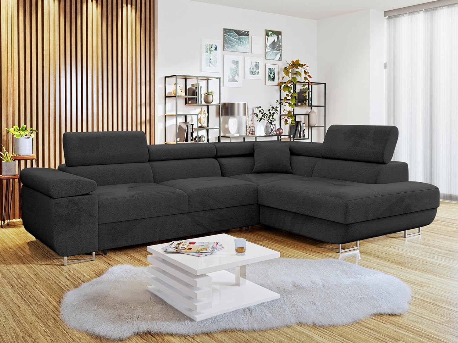 Mirjan24 Ecksofa Torezio mit Schlaffunktion, Bettkasten, Einstellbare Kopfstützen, L-Form Sofa 4-Sitzer, Manila 18, Rechts