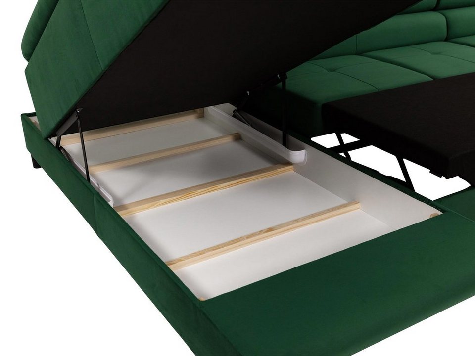 MIRJAN24 Torezio Bis U-Form Wohnlandschaft mit Schlaffunktion und Bettkasten, Einstellbare Kopfstützen, XXL Sofa