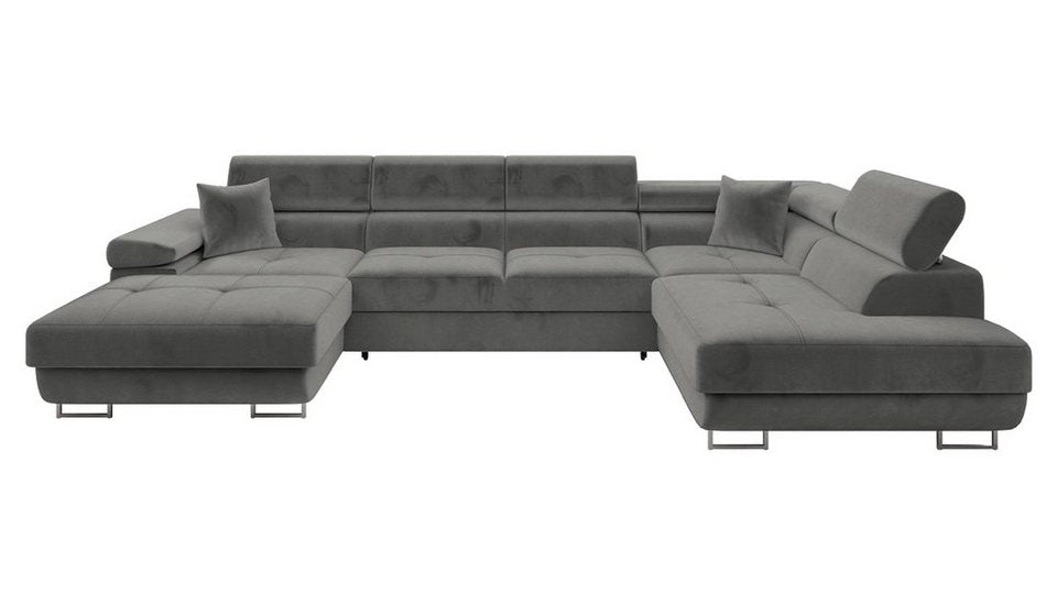 MIRJAN24 Torezio Bis U-Form Wohnlandschaft mit Schlaffunktion und Bettkasten, Einstellbare Kopfstützen, XXL Sofa