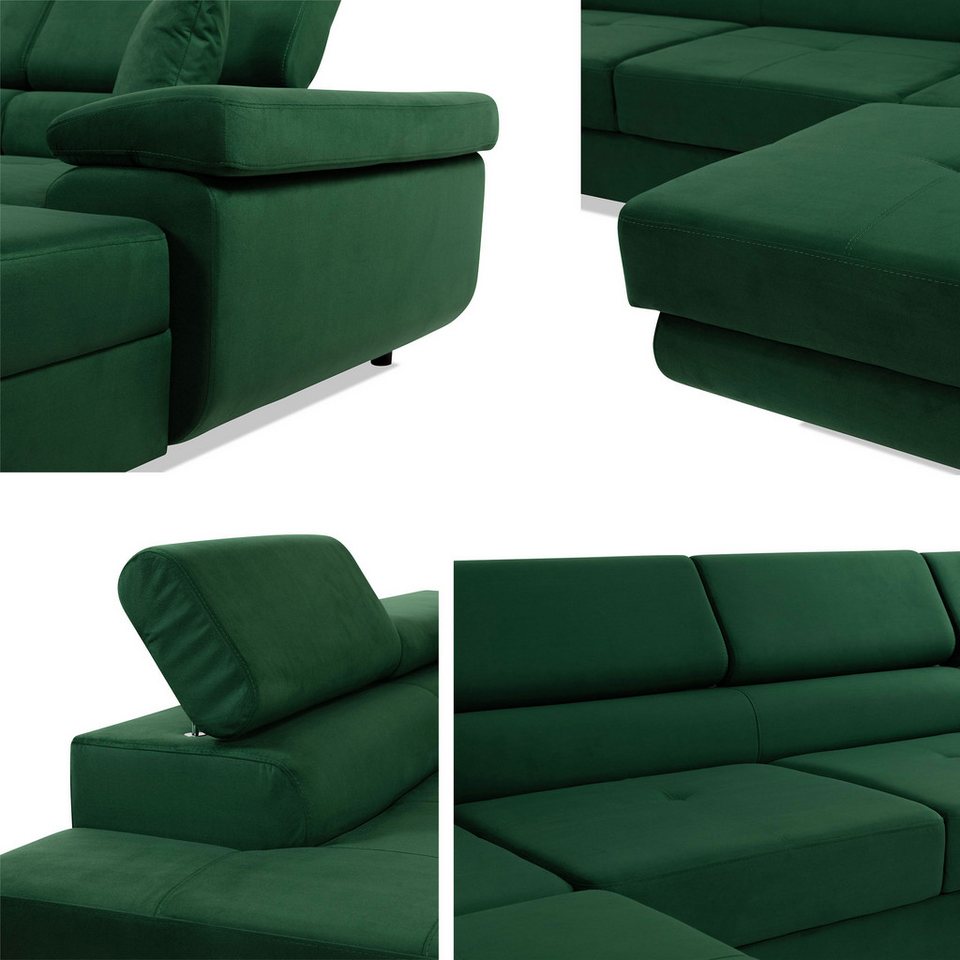 MIRJAN24 Torezio Bis U-Form Wohnlandschaft mit Schlaffunktion und Bettkasten, Einstellbare Kopfstützen, XXL Sofa